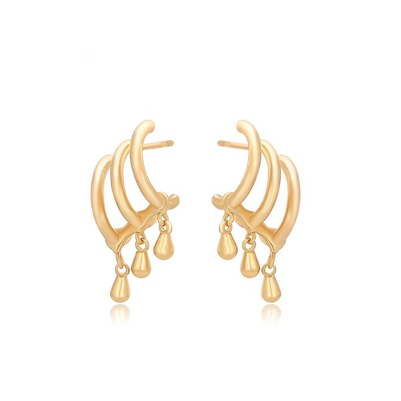 Dangle Drop Trio Stud Earrings | 18K Gold Plated | Luxury Jewelry - Picture 2 of 12